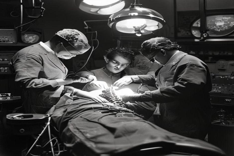 1930s surgeons performing lumbar disc surgery